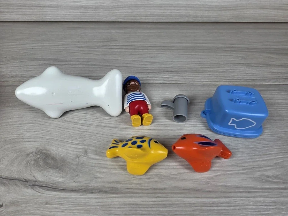 Vtg Playmobil 1.2.3 Sea Life Harbor Boat Orca Fisherman Fish Lot SU4